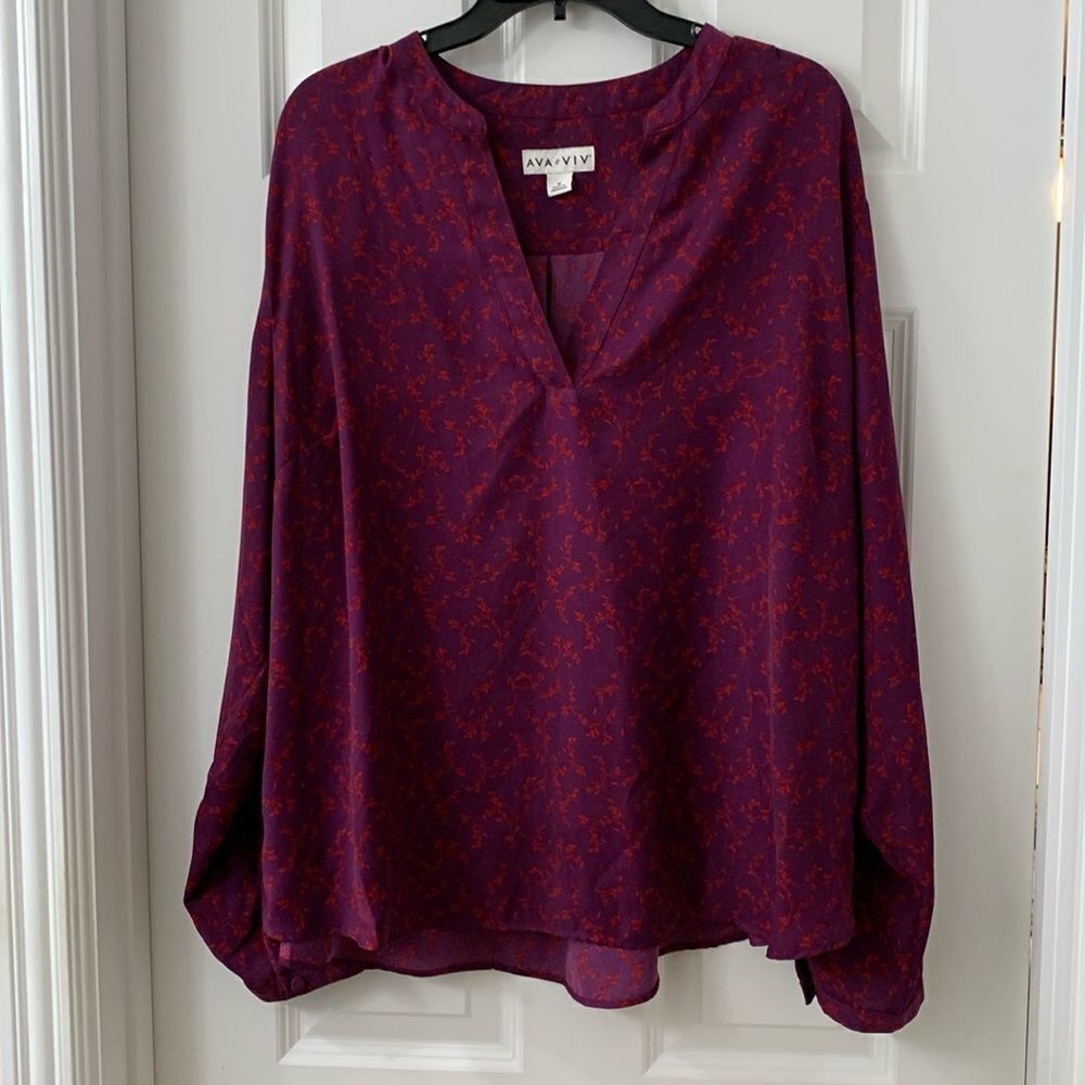 Ava & Viv Size 1X long sleeve purple and red blouse